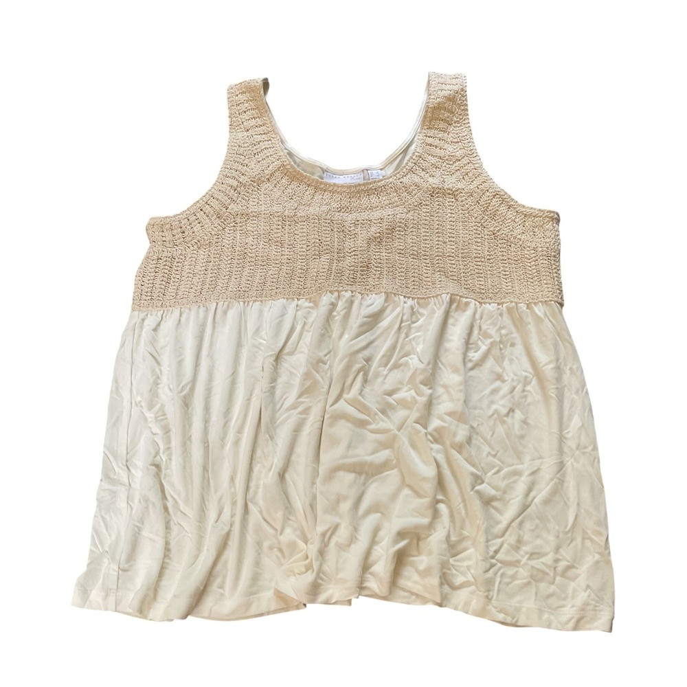 Susan Graver Pure Womens Cream Crochet Knit Peplum Tank Top Blouse XL